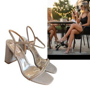Badgley Mischka Silver Glitter Rhinestone Strappy Heels Size 9.5 New